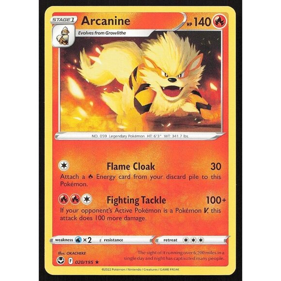 Pokemon TCG - Arcanine - 020/195 - Silver Tempest - Regular - Rare  - MP - Picture 1 of 3